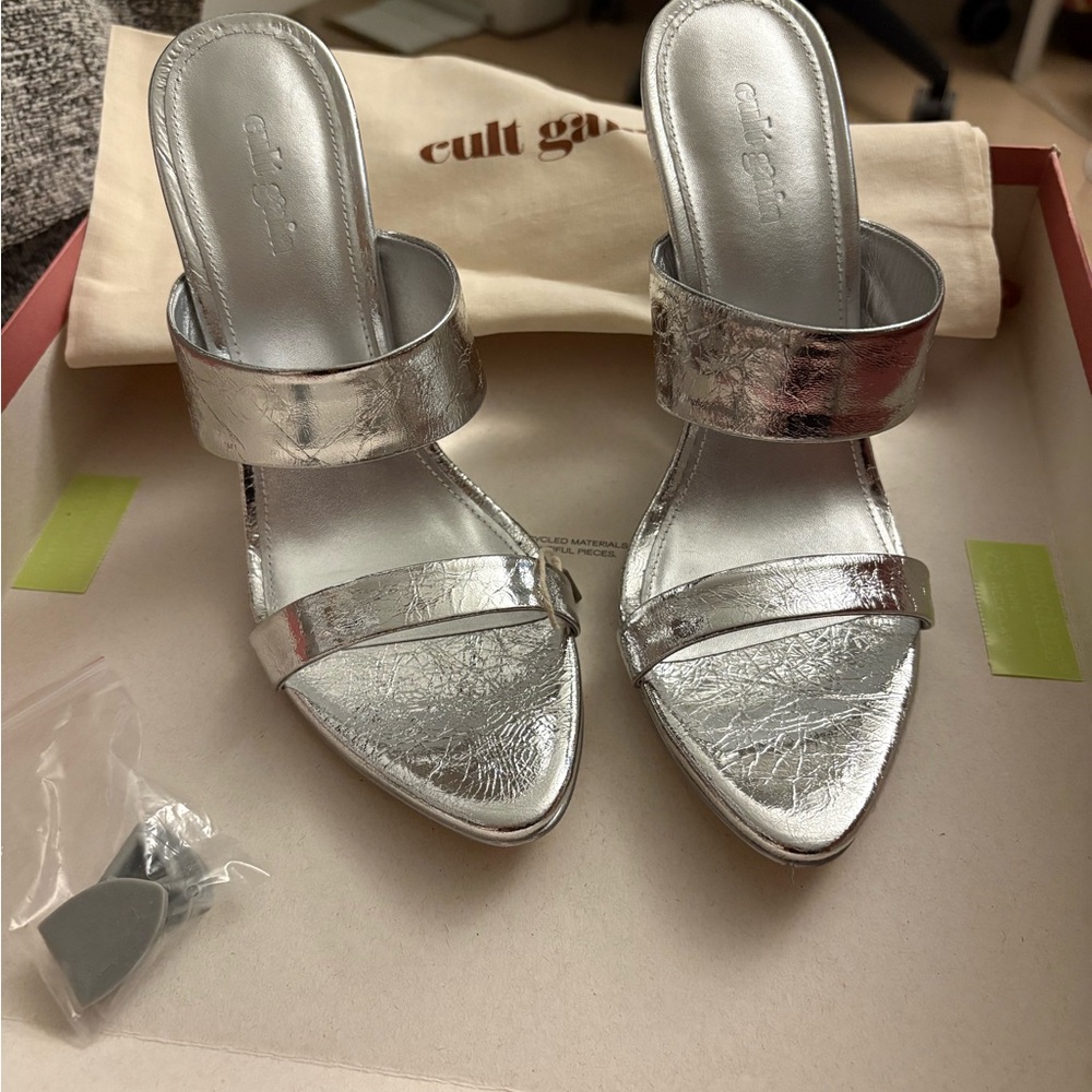 Cult Gaia Silver Yara Heels. BRAND NEW WITH BOX